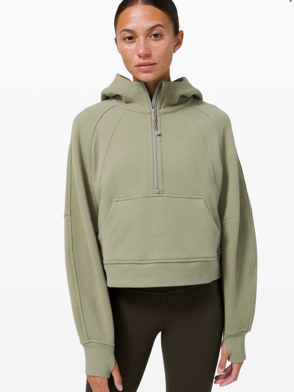 lululemon cropped sage rosemary green half-zip scuba hoodie